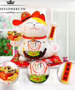 Mèo Thần Tài Vẫy Tay Trái - Lộc Tiến Vinh Hoa