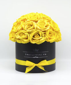 Hoa Lụa Màu Vàng - Hộp Tròn Đen