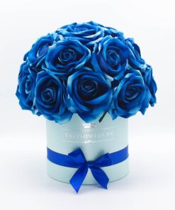 Hoa hồng lụa màu xanh hộp tròn xanh