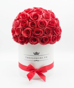 Hoa hồng sáp màu đỏ hộp tròn trắng đặc biệt