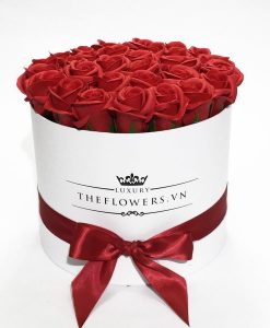 Hoa hồng sáp đỏ hộp tròn trắng - Quà tặng thầy cô 20 11