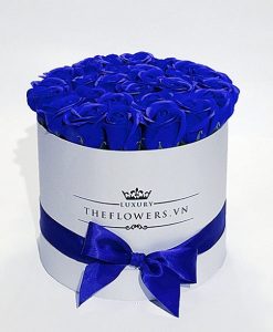 Hoa hồng sáp xanh biển hộp tròn trắng - hoa chúc mừng 20 11